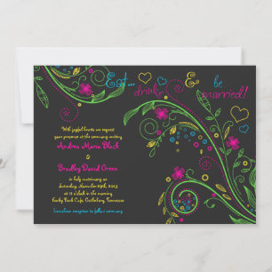 Neon Floral Chalkboard Doodle Hochzeit Einladung