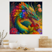 Neon Floral Dragon Poster (Küche)