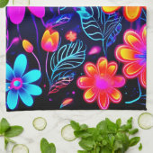 Neon Floral Fantasy Geschirrtuch (Gefaltet)