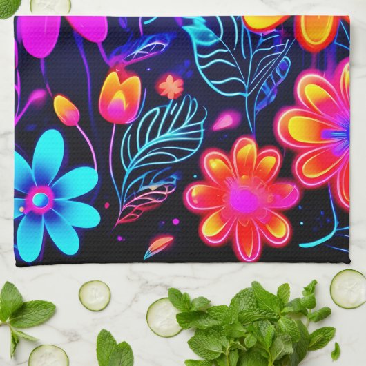Neon Floral Fantasy Geschirrtuch (Gefaltet)
