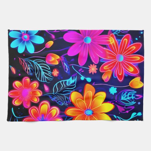 Neon Floral Fantasy Geschirrtuch (Horizontal)