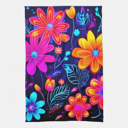 Neon Floral Fantasy Geschirrtuch (Vertikal)