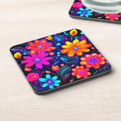 Neon Floral Fantasy Getränkeuntersetzer (Linke Seite)