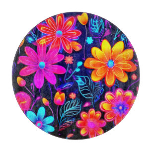 Neon Floral Fantasy Schneidebrett