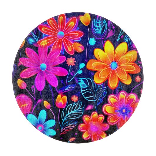 Neon Floral Fantasy Schneidebrett (Vorderseite)