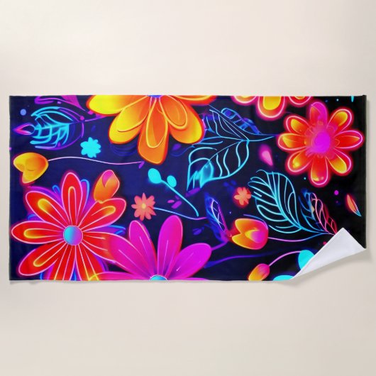 Neon Floral Fantasy Strandtuch (Vorderseite)