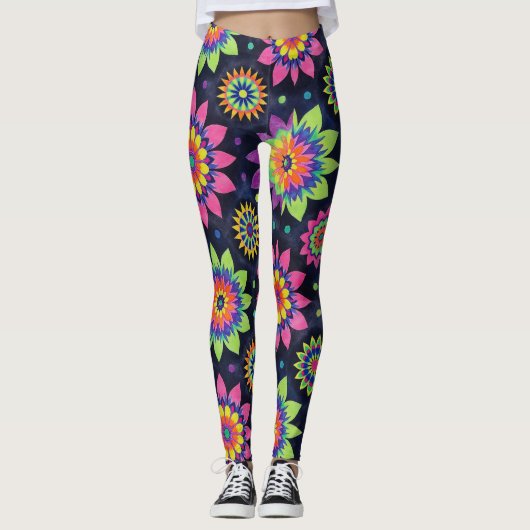 Neon Floral Mandalas Seamless Pattern Leggings (Vorderseite)