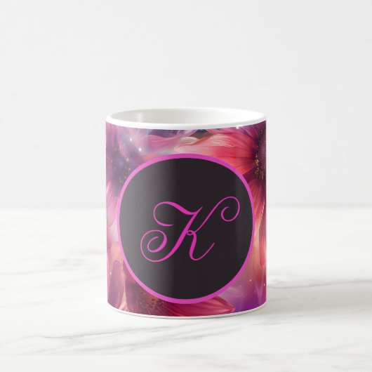 Neon Floral Muster mit Monogramm Kaffeetasse (Mittel)