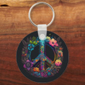 Neon Floral Peace Sign Schlüsselanhänger (Vorderseite)