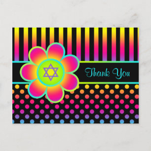 Neon Floral Stripes Bat Mitzvah Danke Postkarte