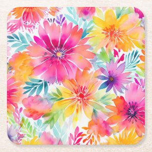Neon Floral Watercolor Party Rechteckiger Pappuntersetzer