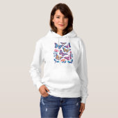 Neon Flowers with Six Glowing Butterflies Hoodie (Vorne ganz)
