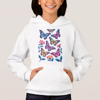 Neon Flowers with Six Glowing Butterflies Hoodie