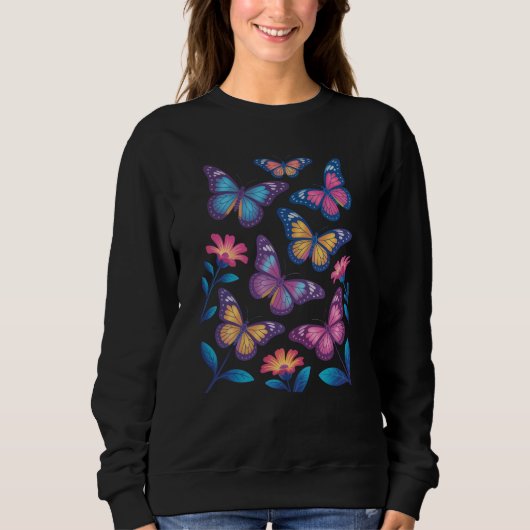 Neon Flowers with Six Glowing Butterflies Sweatshirt (Vorderseite)