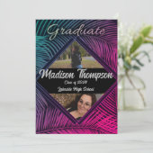 Neon Fluorescent Tropical Abschluss Einladung (Stehend Vorderseite)