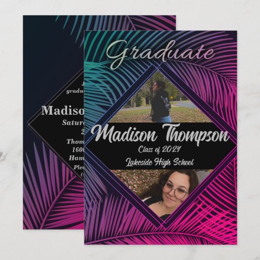 Neon Fluorescent Tropical Abschluss Einladung (Vorne/Hinten)