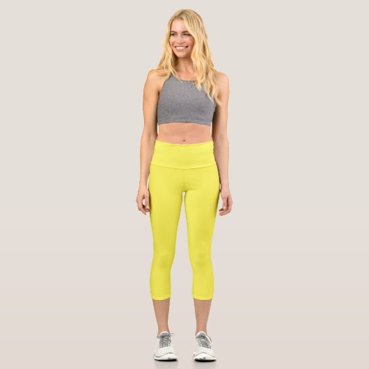 Neon Fluoreszenzgelbe Zitronenfarbe Capri Leggings (Vorderseite)