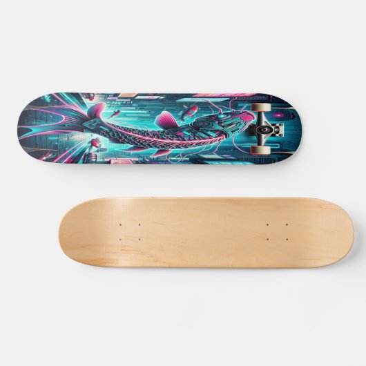 "Neon Flux: Cyber Koi Skateboard (Horizontal)