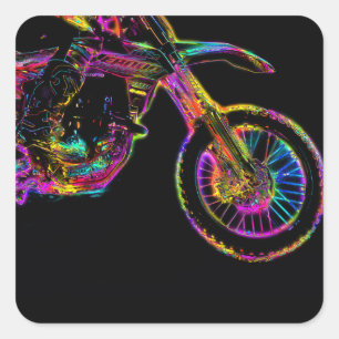 Neon Flyer - Motocross Rider Quadratischer Aufkleber