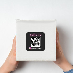 Neon Folge uns auf Instagram QR-Code Social Media Quadratischer Aufkleber