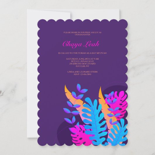 Neon Foliage Bat Mitzvah Einladung (Vorderseite)