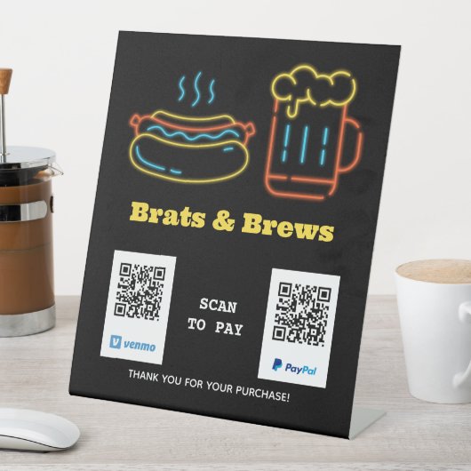 Neon Food Scan zur Bezahlung des QR-Codes für das Sockelschild (In Situ)