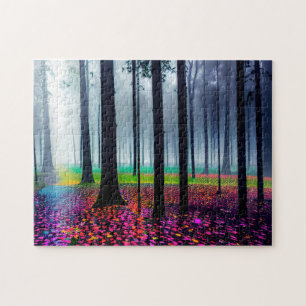 Neon Forest Floor mit silhouetted Trees Puzzle