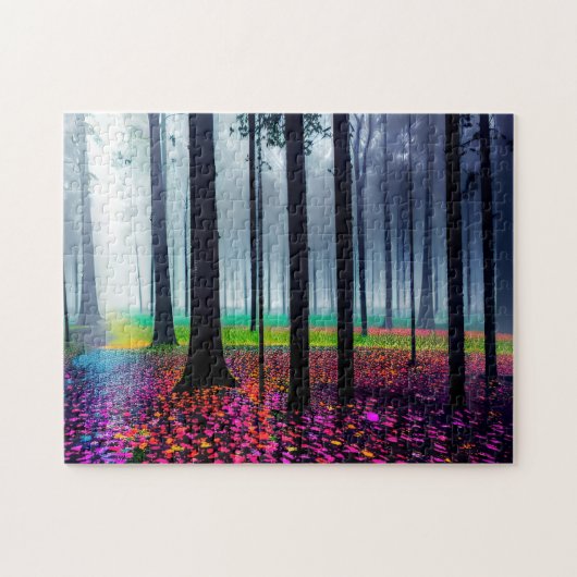Neon Forest Floor mit silhouetted Trees Puzzle (Horizontal)