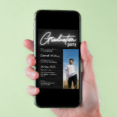 Neon Foto Graduierungsparty in Schwarzweiß Einladung