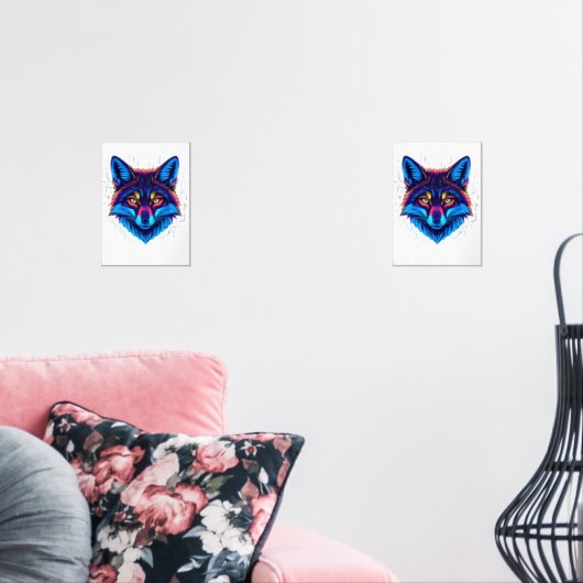 Neon Fox Face – Vibrant Glowing Design Bilderwand Sets (Wohnzimmer)