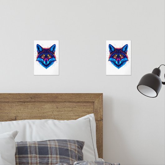 Neon Fox Face – Vibrant Glowing Design Bilderwand Sets (Schlafzimmer)