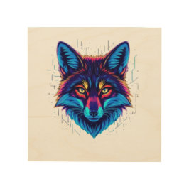 Neon Fox Face – Vibrant Glowing Design Holzdruck