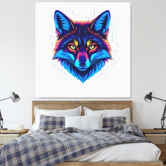 Neon Fox Face – Vibrant Glowing Design Leinwanddruck (Insitu (Schlafzimmer))