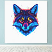 Neon Fox Face – Vibrant Glowing Design Leinwanddruck (Insitu (Holzboden))