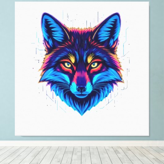 Neon Fox Face – Vibrant Glowing Design Leinwanddruck (Insitu (Holzboden))