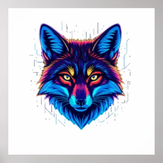Neon Fox Face – Vibrant Glowing Design Poster (Vorne)