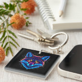 Neon Fox Face – Vibrant Glowing Design Schlüsselanhänger (Vorderseite rechts)