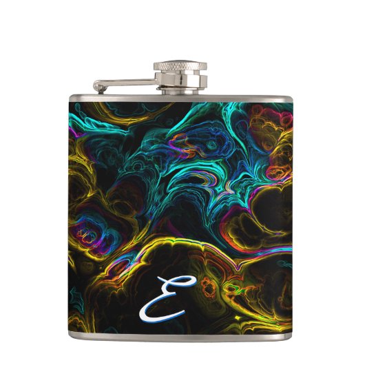 Neon Fraktal 1 Wrapped Flask Flachmann (Vorderseite)