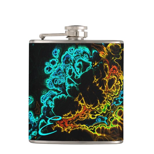 Neon Fraktal 3 Wrapped Flask Flachmann (Vorderseite)