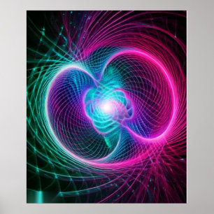 Neon-Fraktal-Swirllinien abstraktes Muster Poster