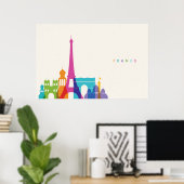 Neon France Skyline Poster (Heimbüro)