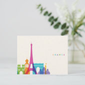 Neon France Skyline Postkarte (Stehend Vorderseite)