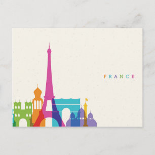 Neon France Skyline Postkarte