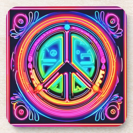 Neon-Friedensmandala Getränkeuntersetzer (Vorderseite)