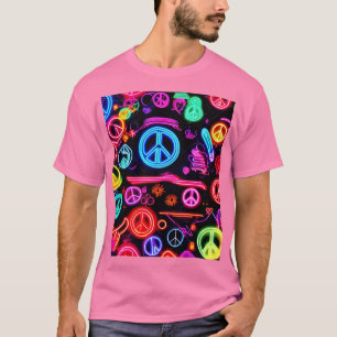 Neon-Friedenssymbol-Muster T-Shirt