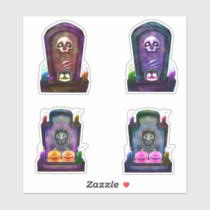 Neon Friedhof Kopfsteine und Kerzen Halloween Aufkleber