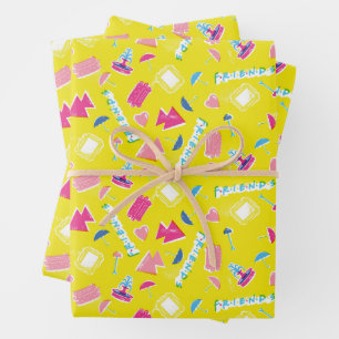 Neon FRIENDS™ Icon-Muster Geschenkpapier Set