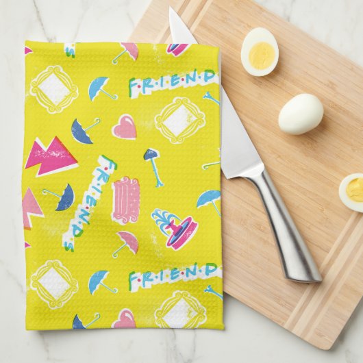 Neon FRIENDS™ Icon-Muster Geschirrtuch (Viertel Falte)