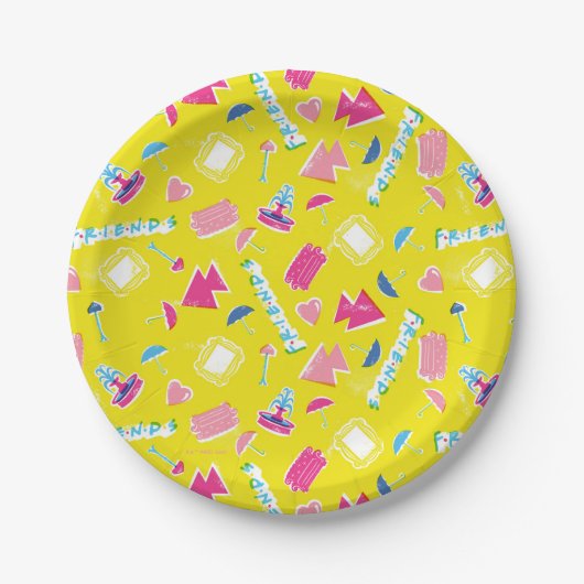 Neon FRIENDS™ Icon-Muster Pappteller (Vorderseite)