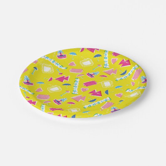 Neon FRIENDS™ Icon-Muster Pappteller (Schrägansicht)